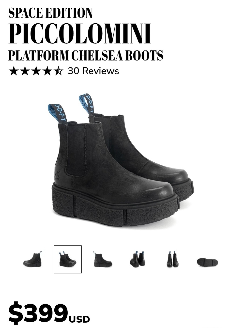 Piccolomini Space Edition Platform Chelsea Boots - Black with Blue Pull Tabs
